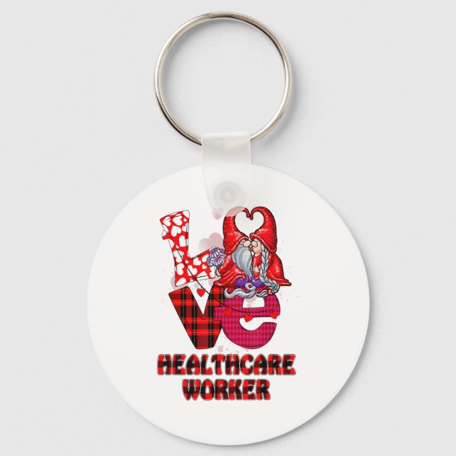 Love Gnome Healthcare Worker Valentines Day Heart  Key Ring (Front)