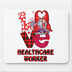 Love Gnome Healthcare Worker Valentines Day Heart  Mouse Pad