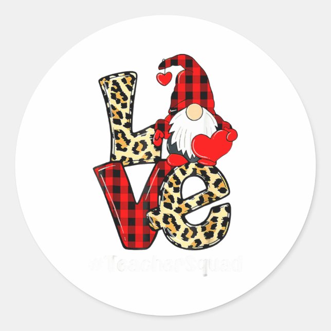 Love Gnome Teacher Squad Valentines Day Teacher St Classic Round Sticker (Front)