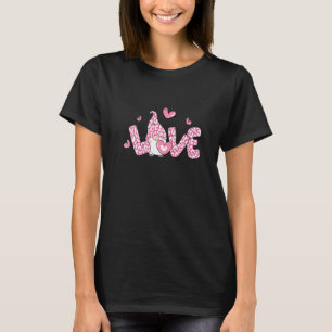Love Gnome Valentine Day Pink Leopard Heart Matchi T-Shirt