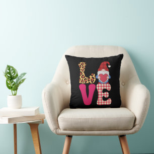Love Gnome Valentines Day Red Buffalo Plaid Leopar Cushion