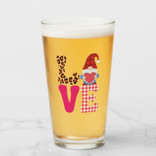 Love Gnome Valentines Day Red Buffalo Plaid Leopar Glass