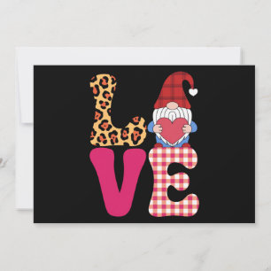 Love Gnome Valentines Day Red Buffalo Plaid Leopar Holiday Card