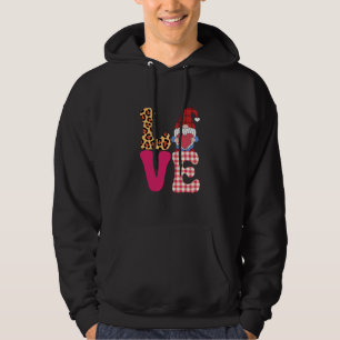 Love Gnome Valentines Day Red Buffalo Plaid Leopar Hoodie