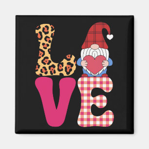 Love Gnome Valentines Day Red Buffalo Plaid Leopar Magnet