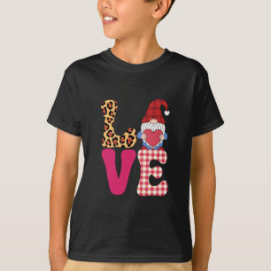Love Gnome Valentines Day Red Buffalo Plaid Leopar T-Shirt