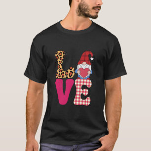 Love Gnome Valentines Day Red Buffalo Plaid Leopar T-Shirt