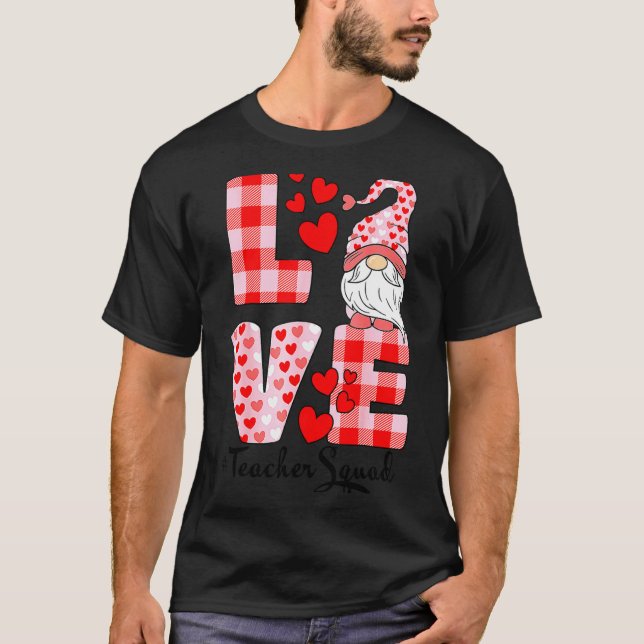 Love Gnome Valentines Day Red Buffalo Plaid Leopar T-Shirt (Front)