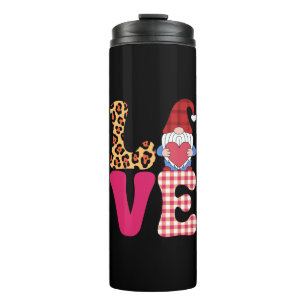 Love Gnome Valentines Day Red Buffalo Plaid Leopar Thermal Tumbler
