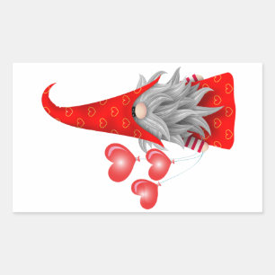 Love gnome with hearts balloons  rectangular stick sticker
