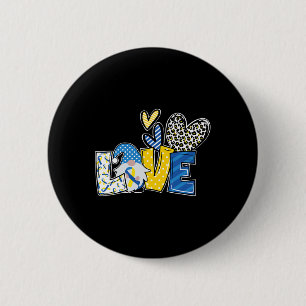 Love Gnomes Blue Yellow Ribbon Down Syndrome Aware 6 Cm Round Badge
