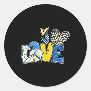 Love Gnomes Blue Yellow Ribbon Down Syndrome Aware Classic Round Sticker