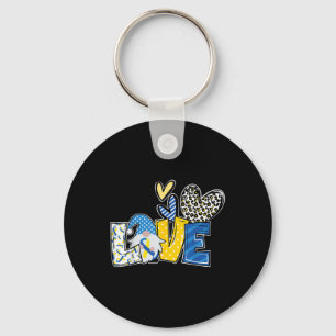 Love Gnomes Blue Yellow Ribbon Down Syndrome Aware Key Ring
