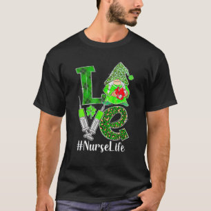 Love Gnomes Nurse Stethoscope Scrub St Patricks Da T-Shirt