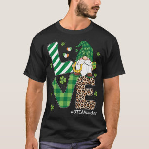 Love Gnomes STEAM Teacher St Patricks Day Leopard  T-Shirt