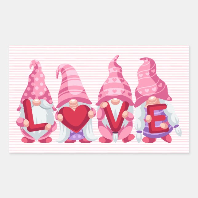 Love Gnomes Valentine's Day Rectangular Sticker (Front)