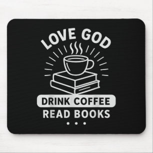 Love God Coffee Books Vintage Christian Readers Mouse Pad