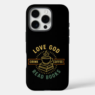 Love God Drink Coffee Read Books Lovers Vintage iPhone 16 Pro Case