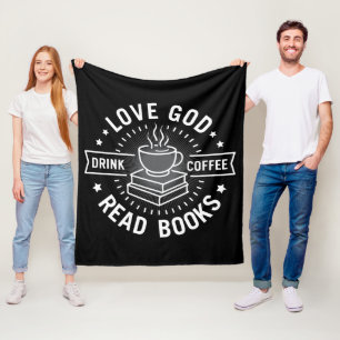 Love God Drink Coffee Read Books Lovers Vintage Fleece Blanket
