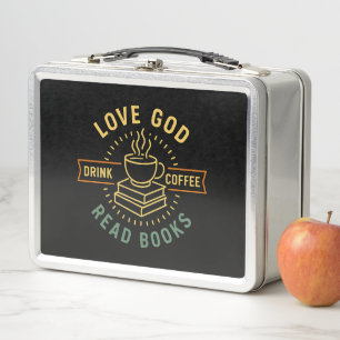 Love God Drink Coffee Read Books Lovers Vintage Metal Lunch Box