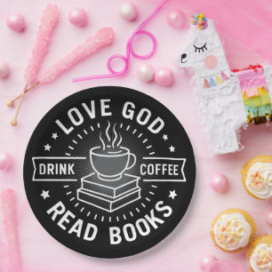 Love God Drink Coffee Read Books Lovers Vintage Paper Plate