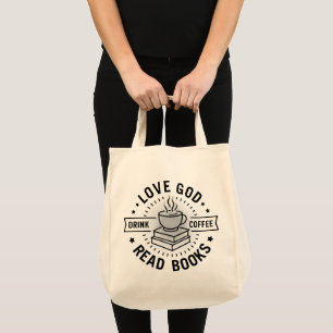 Love God Drink Coffee Read Books Lovers Vintage Tote Bag