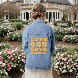 Love God Love People Modern Minimalist Christian Denim Jacket