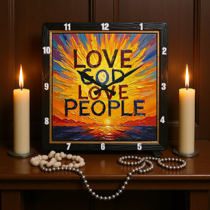Love God Love People Sunset Art Square Wall Clock