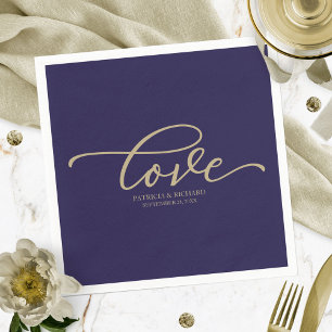 Love - Gold Blue Wedding Minimalist Napkin