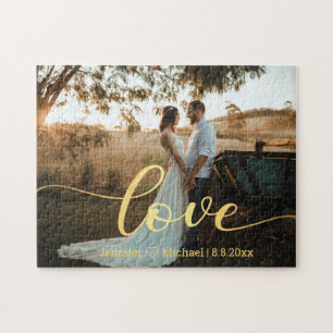 love,gold chic calligraphy country wedding photo jigsaw puzzle