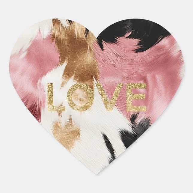 Love Gold Cream Pink Black Cowgirl Cowhide  Heart Sticker (Front)