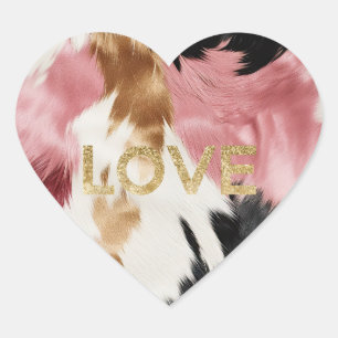 Love Gold Cream Pink Black Cowgirl Cowhide  Heart Sticker