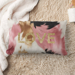 Love Gold Cream Pink Black Cowgirl Cowhide  Lumbar Cushion
