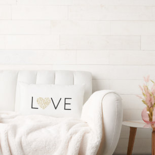 LOVE Gold Floral Heart Typography Elegant Wedding Lumbar Cushion