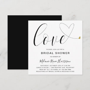 Love Gold Heart Black White Modern Bridal Shower Invitation