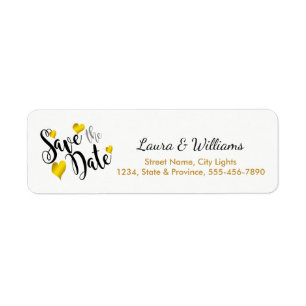 Love Gold Save The Date Heart Shape Brushed Return Address Label