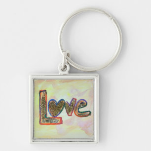 Love Golden Pastels Art Word Painting Keychain