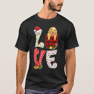 Love Golden Retriever Dog Red Plaid Pocket Christm T-Shirt