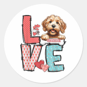 Love Goldendoodle Dog Happy Valentines Day Classic Round Sticker