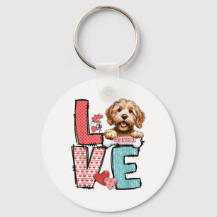 Love Goldendoodle Dog Happy Valentines Day Key Ring