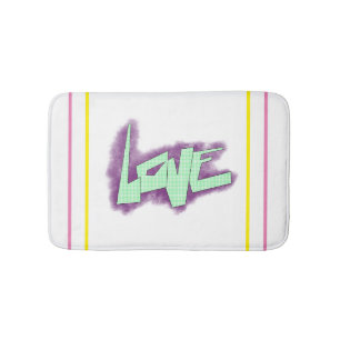 love graffiti purple green mint typography dots bath mat