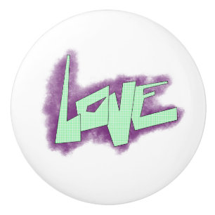 love graffiti purple green mint typography dots ceramic knob