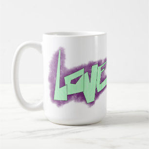 love graffiti purple green mint typography dots coffee mug