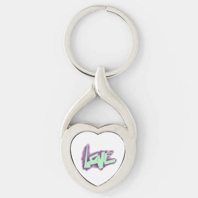 love graffiti purple green mint typography dots  key ring (Front)
