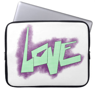 love graffiti purple green mint typography dots  laptop sleeve