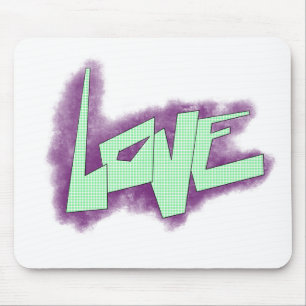 love graffiti purple green mint typography dots  mouse pad