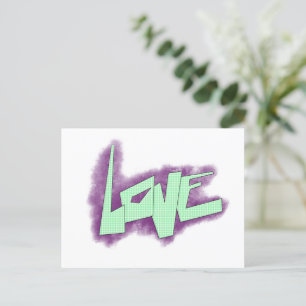 love graffiti purple green mint typography dots postcard