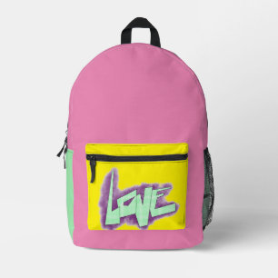 love graffiti purple green mint typography dots printed backpack