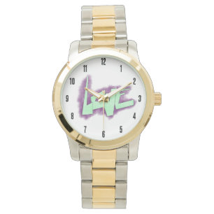 love graffiti purple green mint typography dots watch