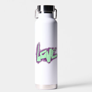 love graffiti purple green mint typography dots water bottle
